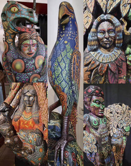 Statues peintes Amazonie périuvienne art contemporain